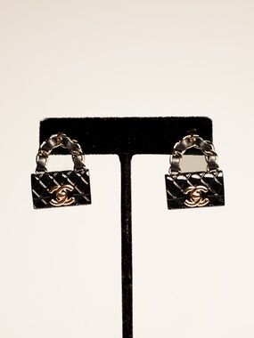 Chanel 2023 Leather & Resin Quilted CC Purse Earrings